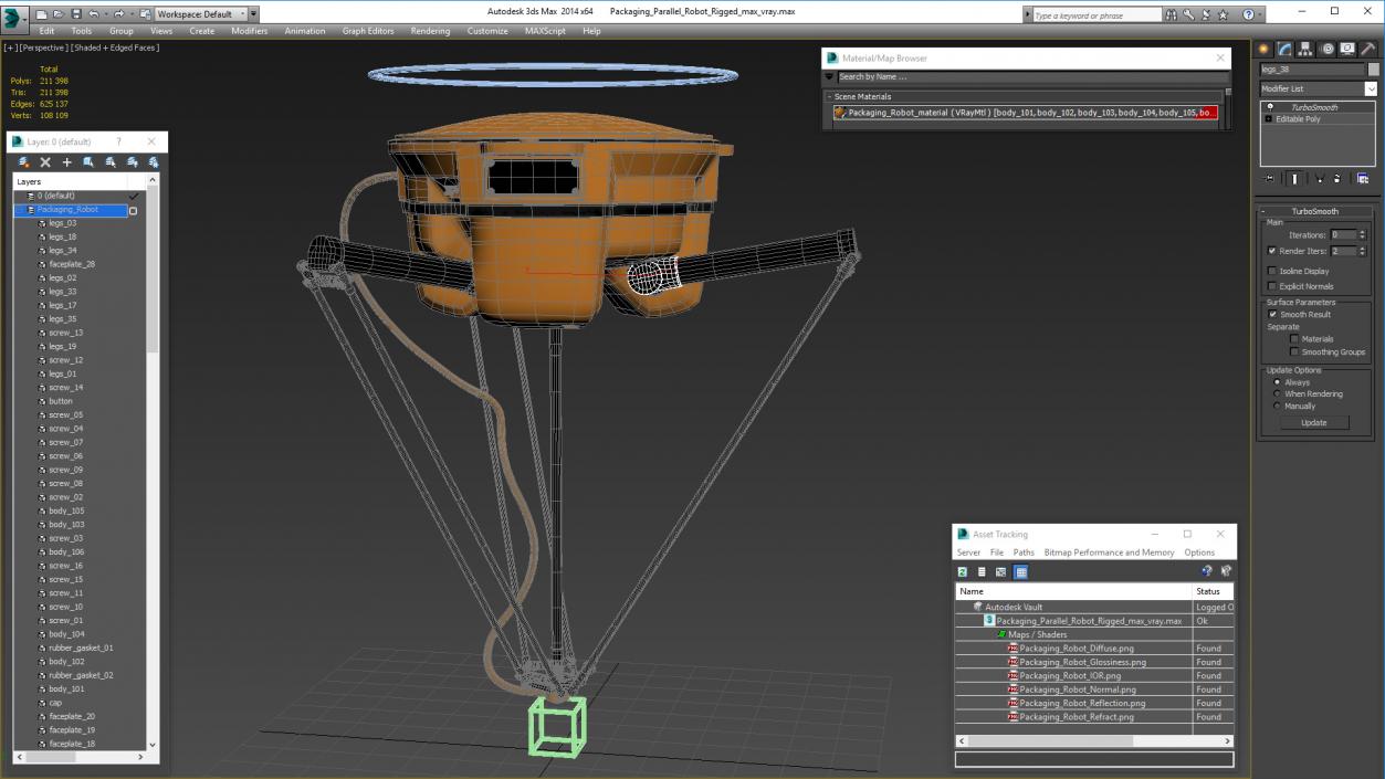 3D Packaging Parallel Robot Rigged