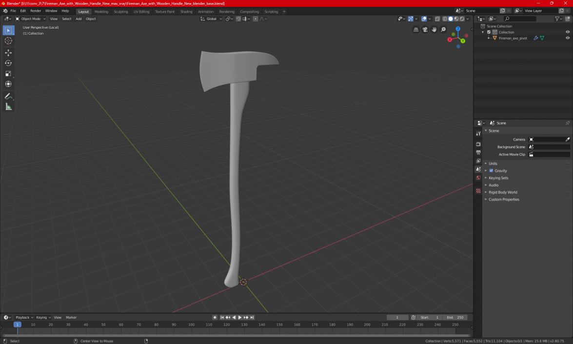 Fireman Axe with Wooden Handle New 3D model