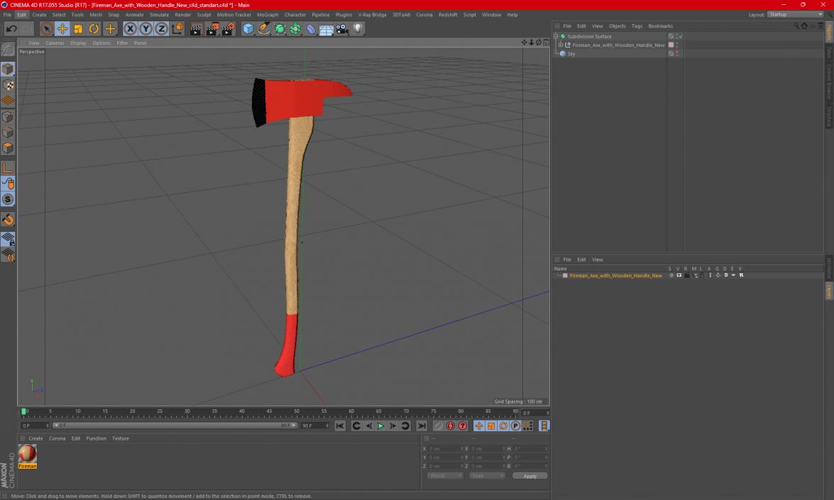 Fireman Axe with Wooden Handle New 3D model