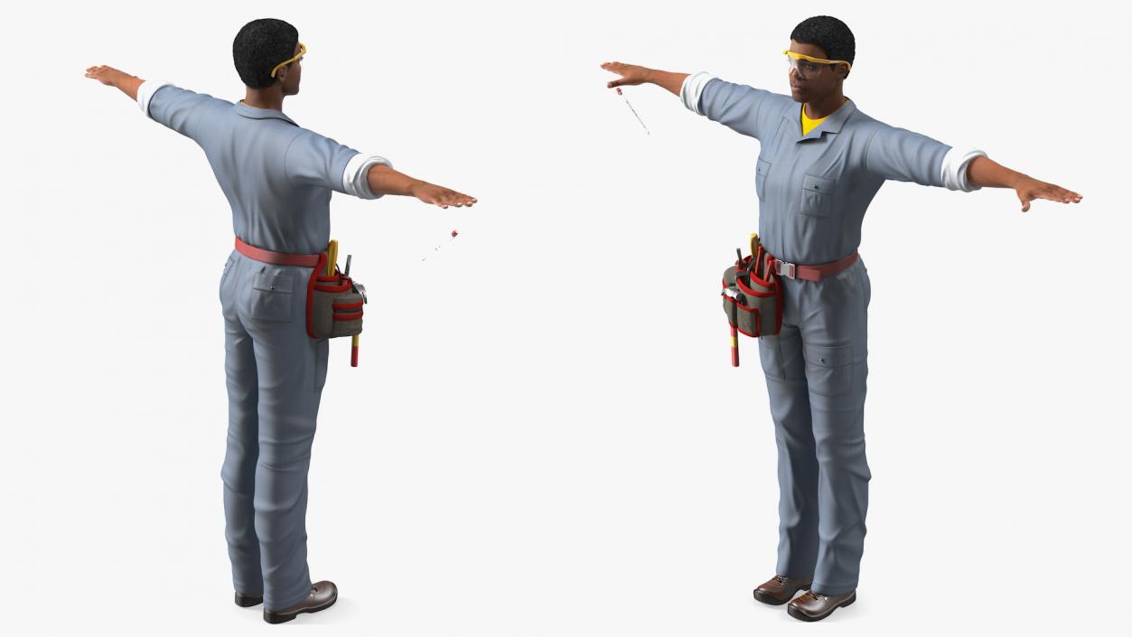 Light Skin Black Man Electrician T Pose 3D model