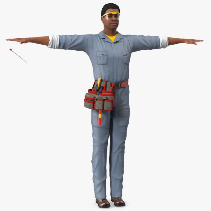 Light Skin Black Man Electrician T Pose 3D model