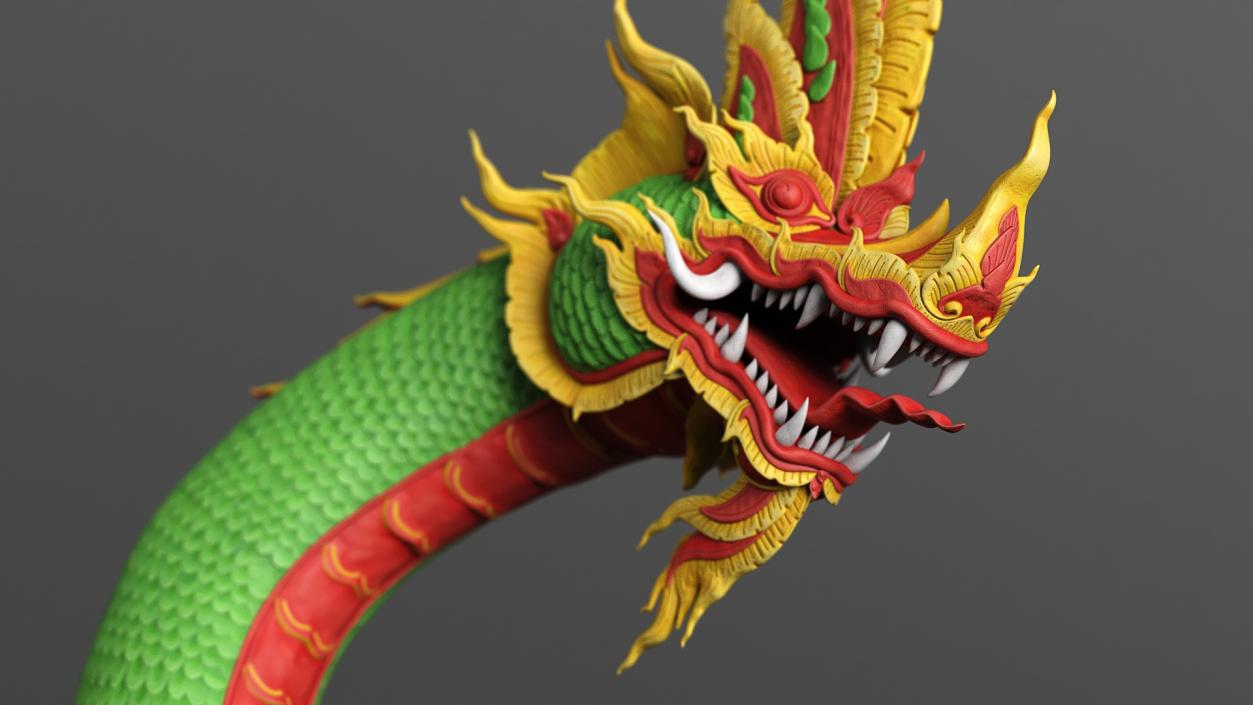 3D model Asian Naga Dragon Green Rigged