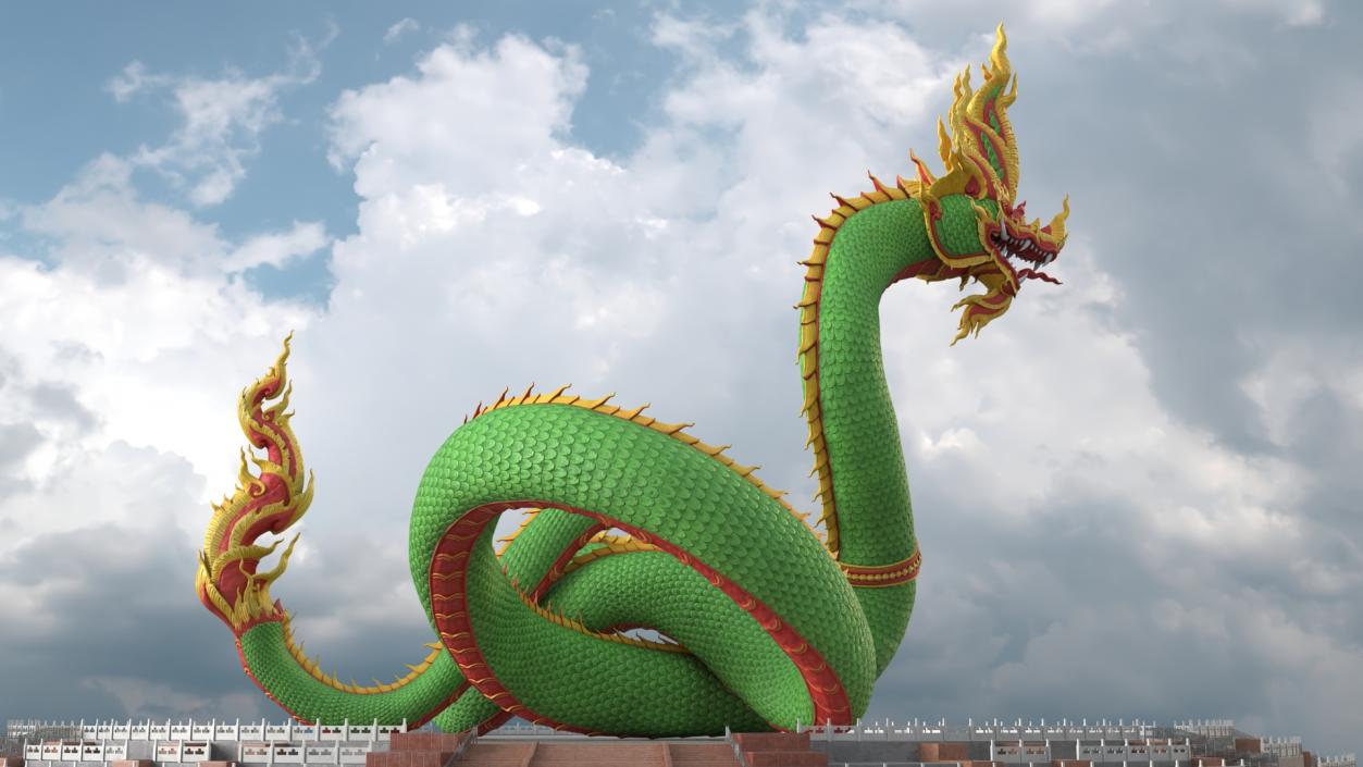 3D model Asian Naga Dragon Green Rigged