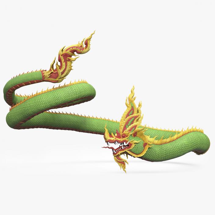 3D model Asian Naga Dragon Green Rigged