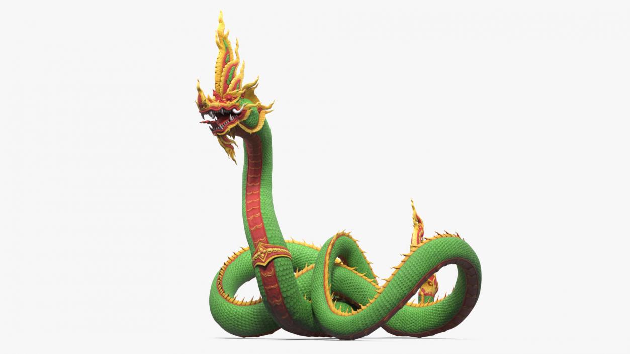 3D model Asian Naga Dragon Green Rigged