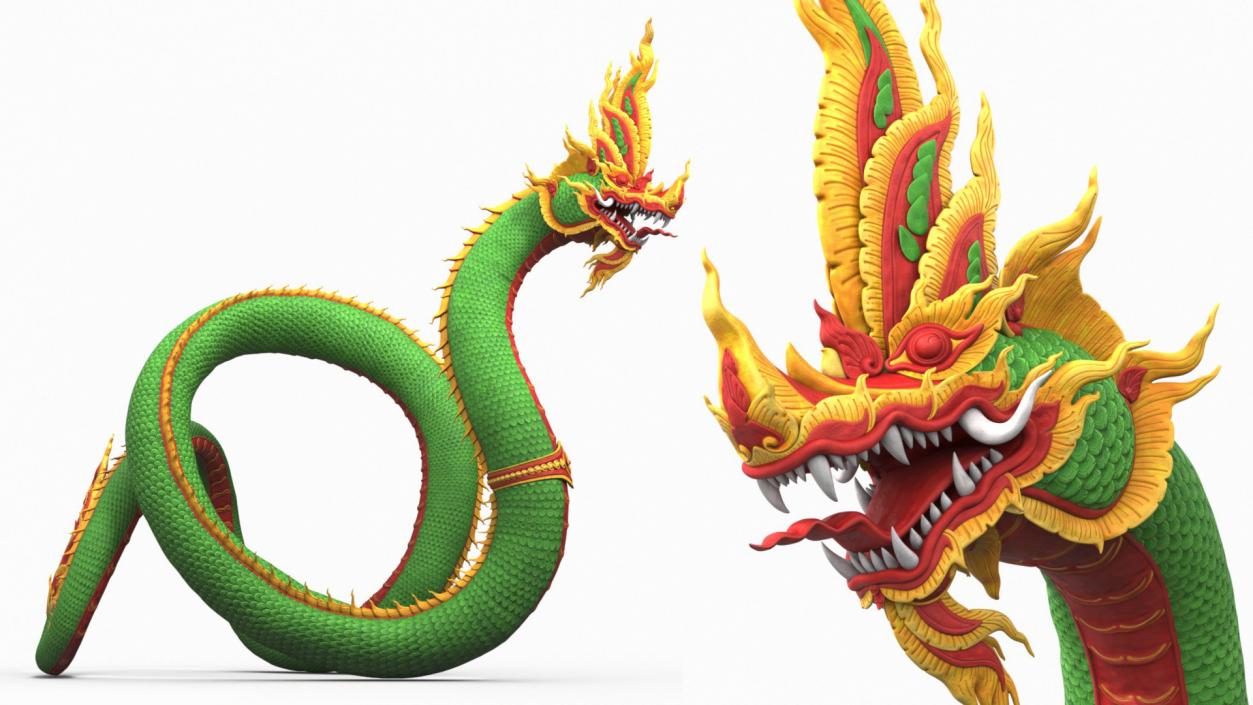 3D model Asian Naga Dragon Green Rigged