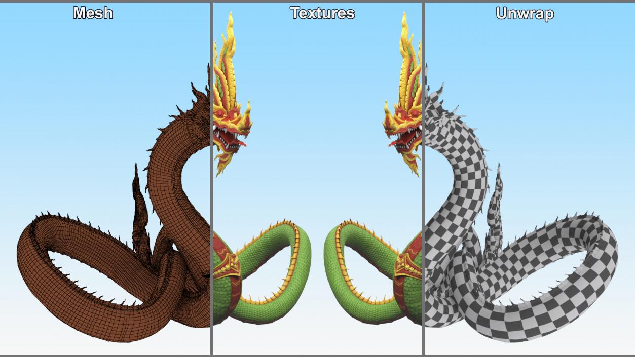 3D model Asian Naga Dragon Green Rigged