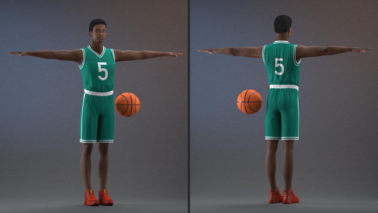 3D Dark Skin Teenager Basketball Player T Pose model