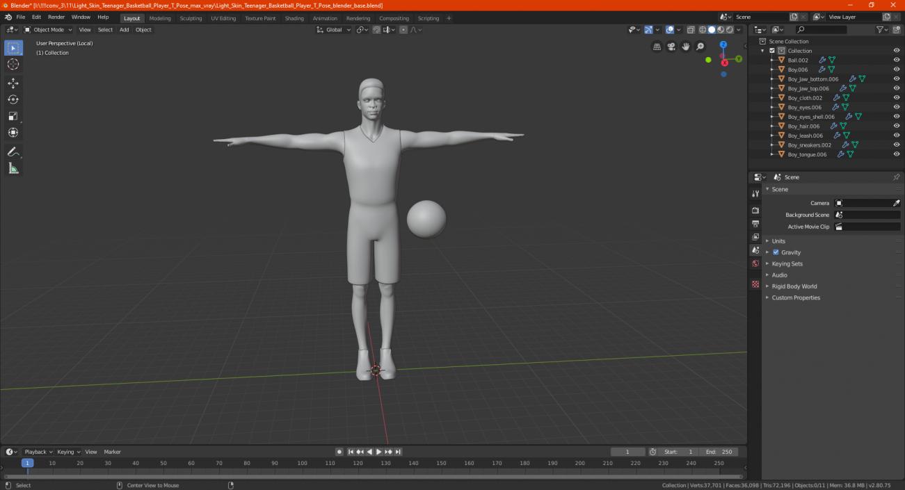 3D Dark Skin Teenager Basketball Player T Pose model