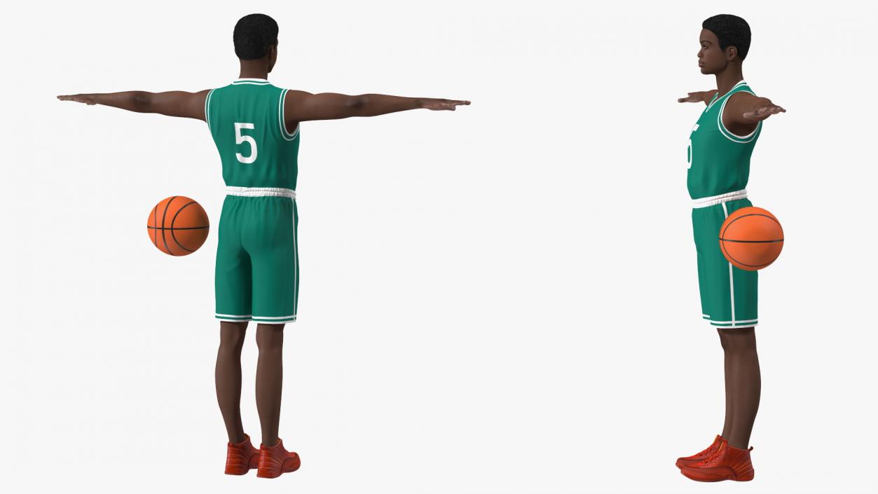 3D Dark Skin Teenager Basketball Player T Pose model