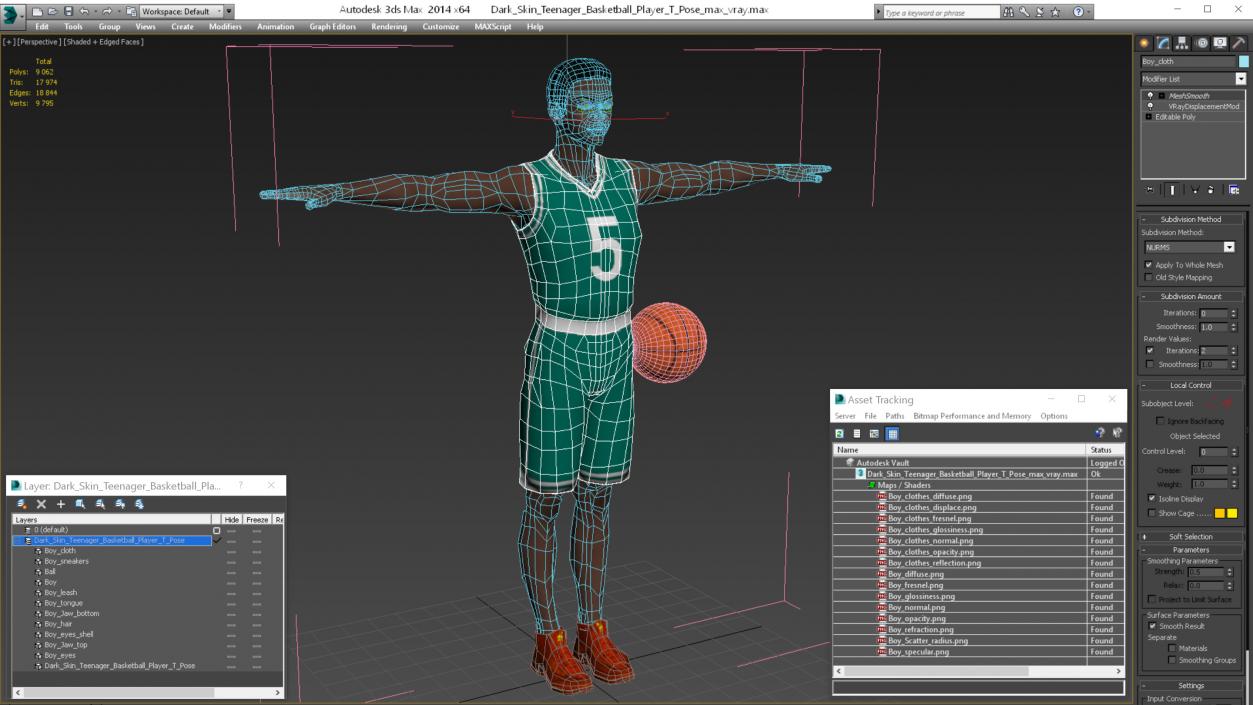 3D Dark Skin Teenager Basketball Player T Pose model