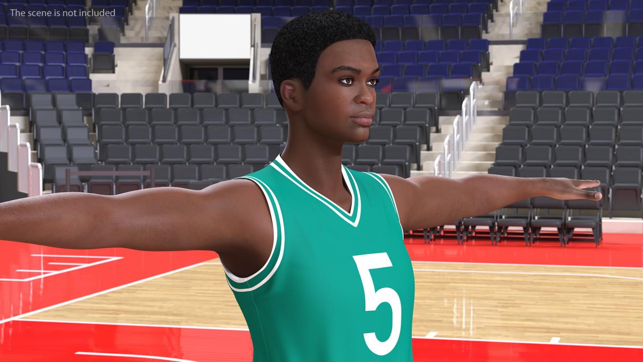 3D Dark Skin Teenager Basketball Player T Pose model