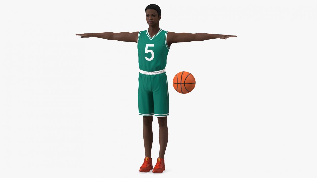 3D Dark Skin Teenager Basketball Player T Pose model