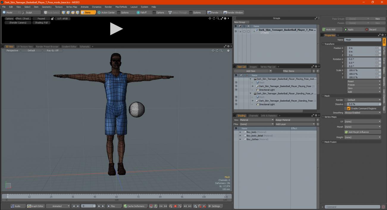 3D Dark Skin Teenager Basketball Player T Pose model