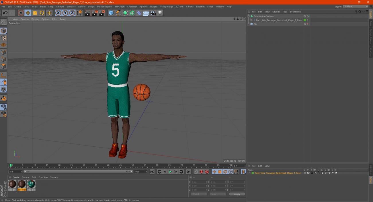 3D Dark Skin Teenager Basketball Player T Pose model