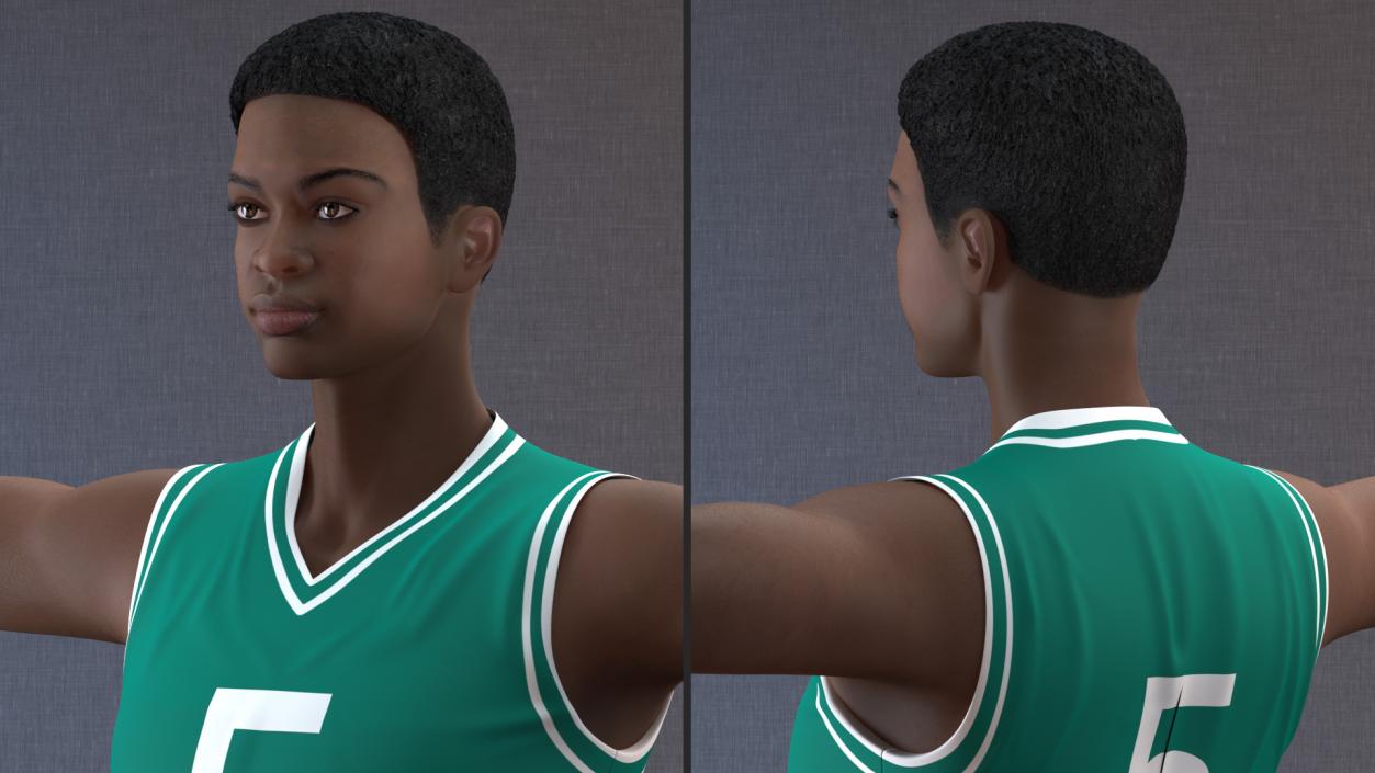 3D Dark Skin Teenager Basketball Player T Pose model