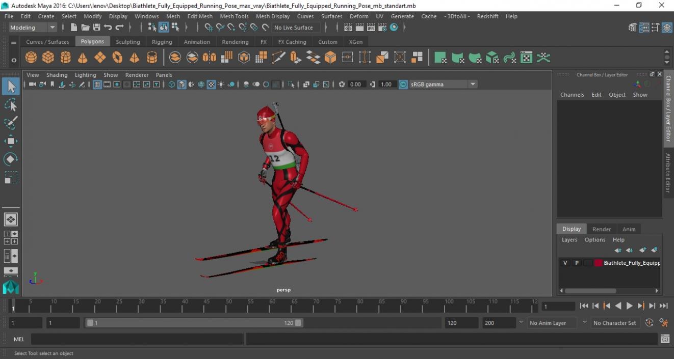 Biathlete Fully Equipped Running Pose 3D