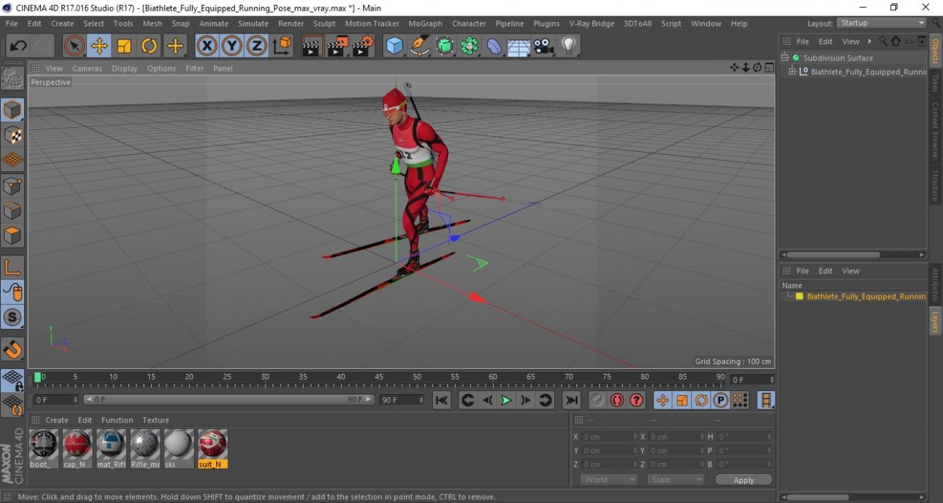 Biathlete Fully Equipped Running Pose 3D