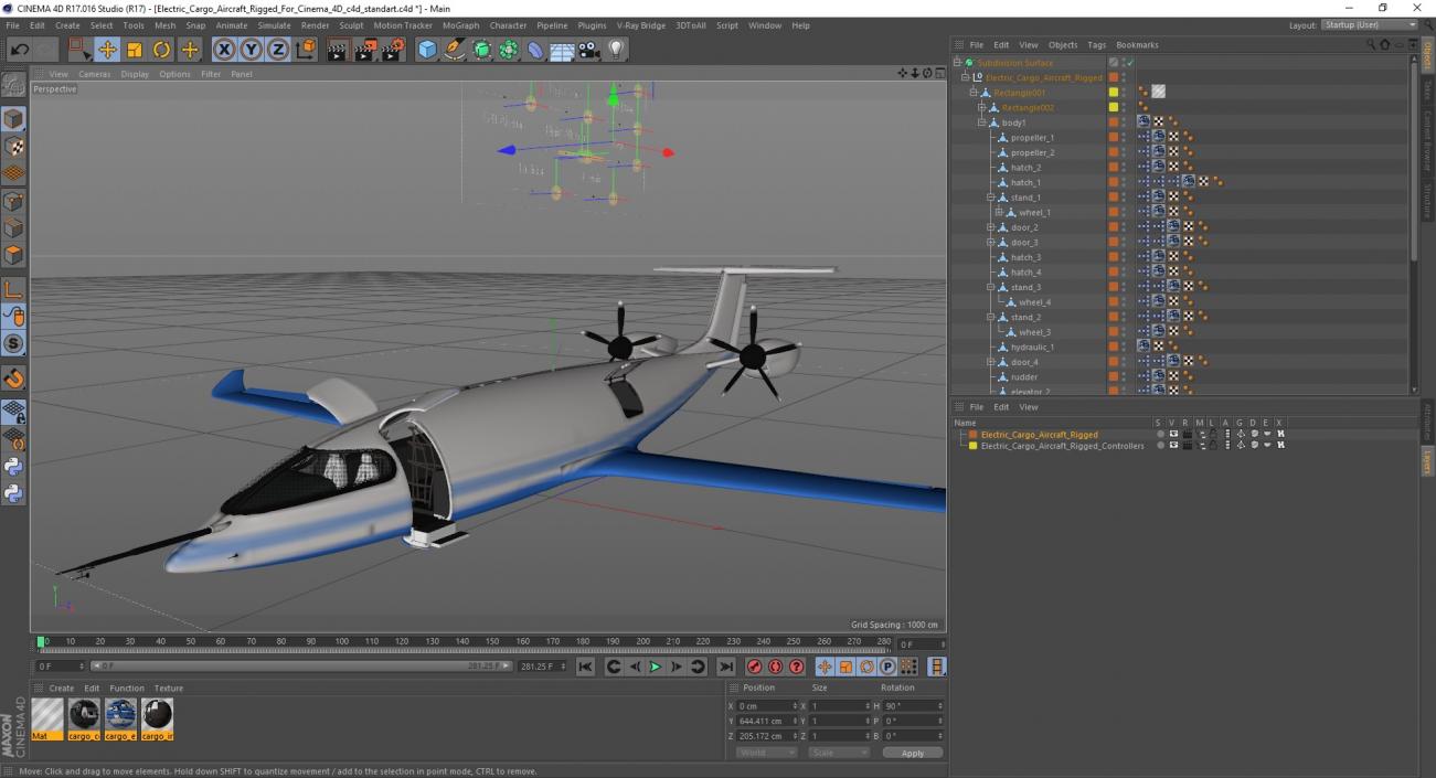 Electric Cargo Aircraft Rigged for Cinema 4D 3D model