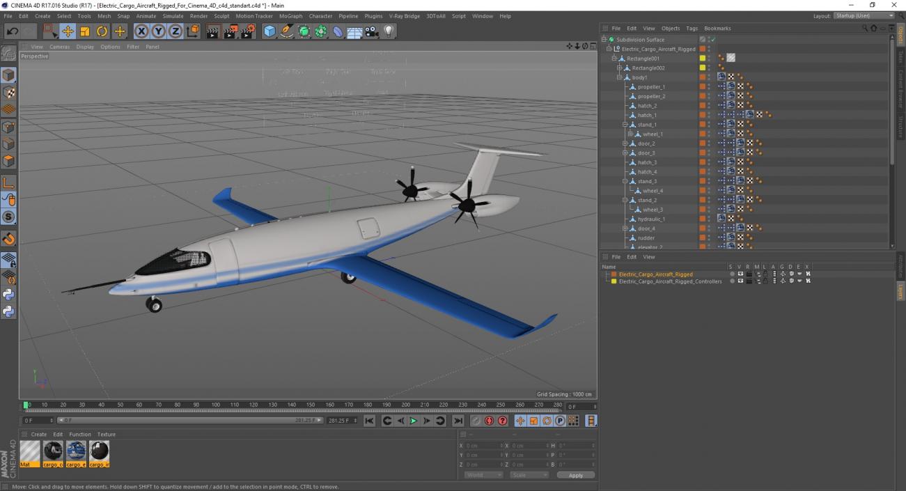 Electric Cargo Aircraft Rigged for Cinema 4D 3D model