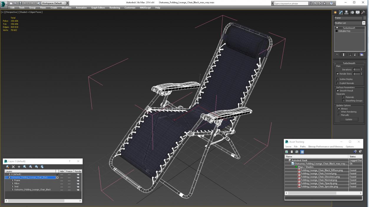 3D model Outsunny Folding Lounge Chair Black