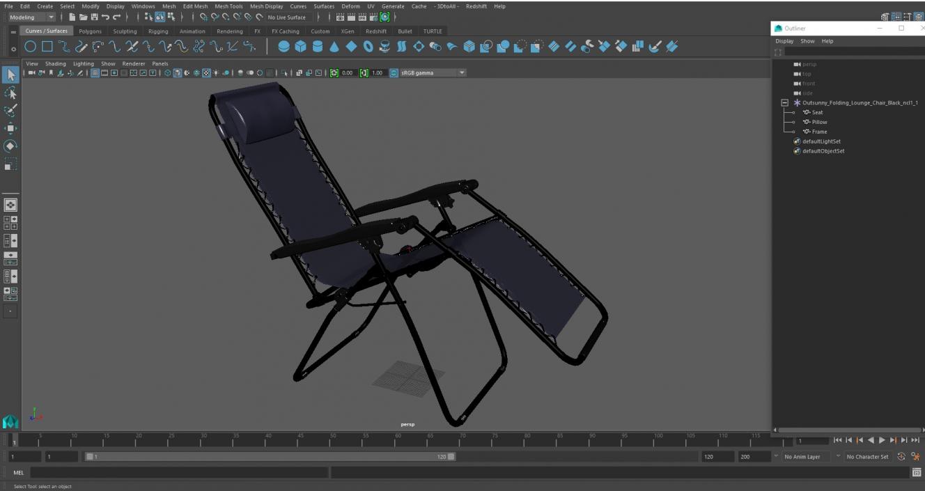 3D model Outsunny Folding Lounge Chair Black