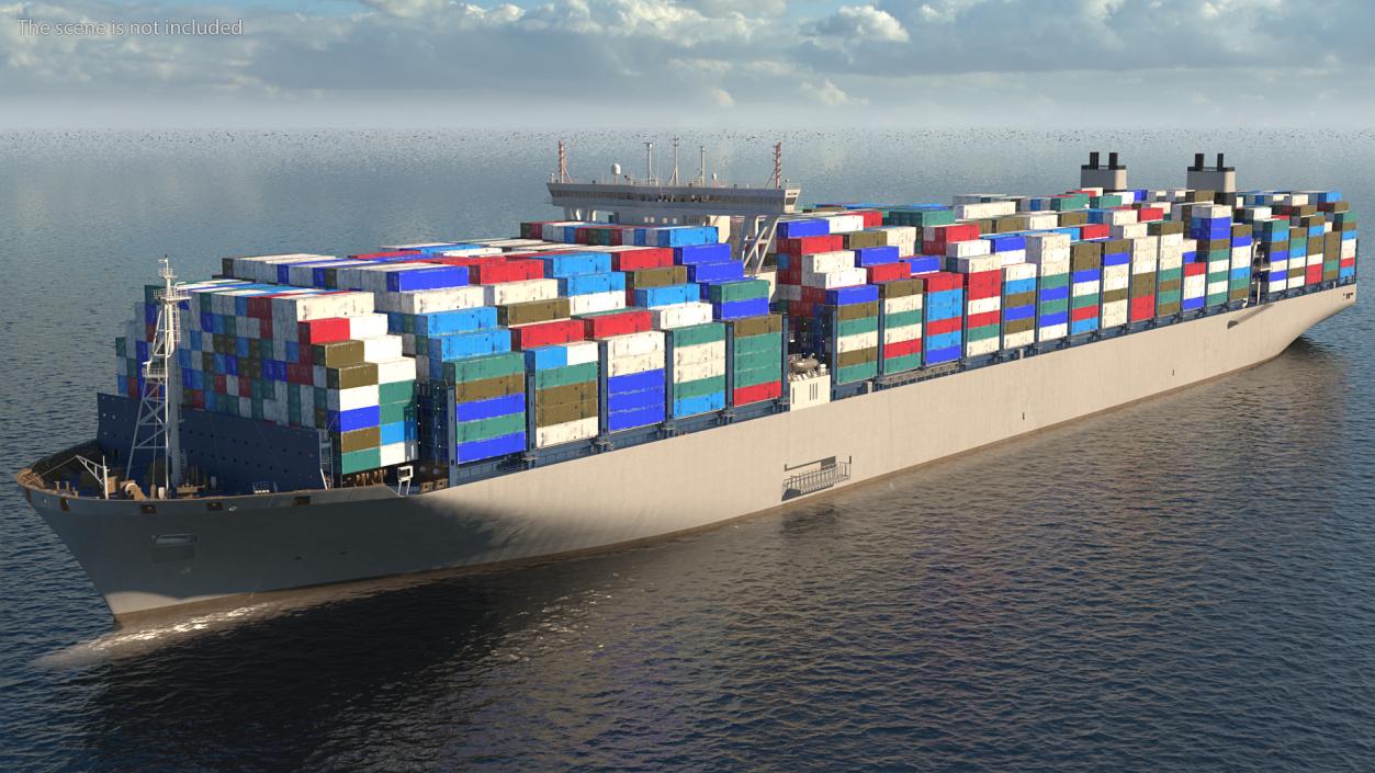 3D Container Ship Loaded