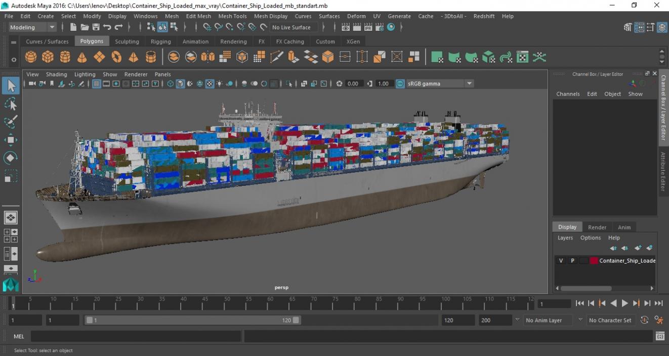 3D Container Ship Loaded