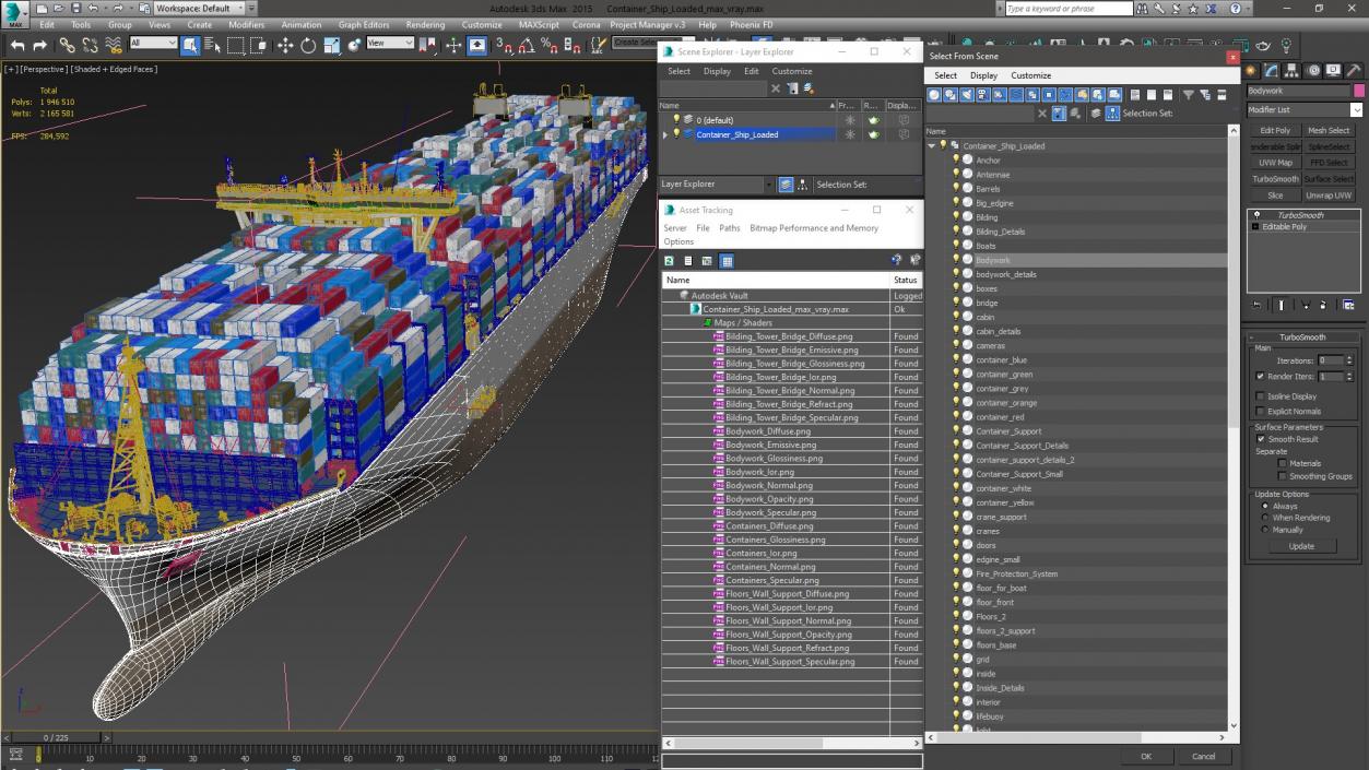 3D Container Ship Loaded