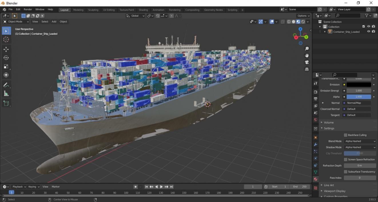 3D Container Ship Loaded