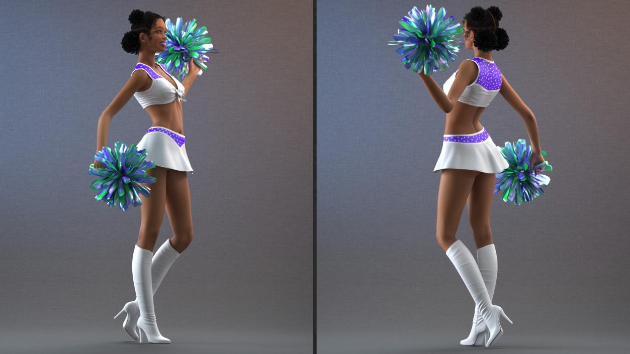 Light Skin Black Young Woman Cheerleader Standing Pose 3D model