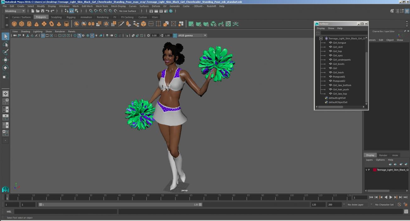 Light Skin Black Young Woman Cheerleader Standing Pose 3D model