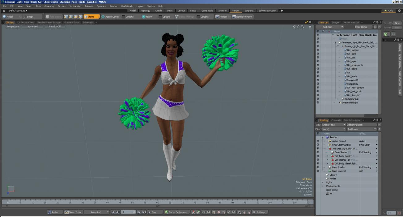 Light Skin Black Young Woman Cheerleader Standing Pose 3D model