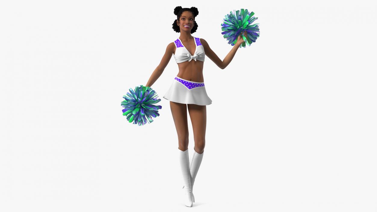 Light Skin Black Young Woman Cheerleader Standing Pose 3D model