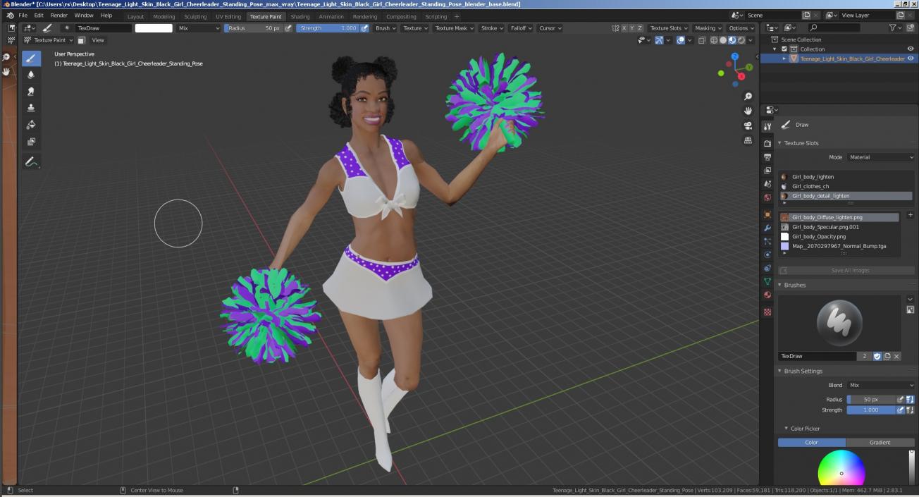 Light Skin Black Young Woman Cheerleader Standing Pose 3D model