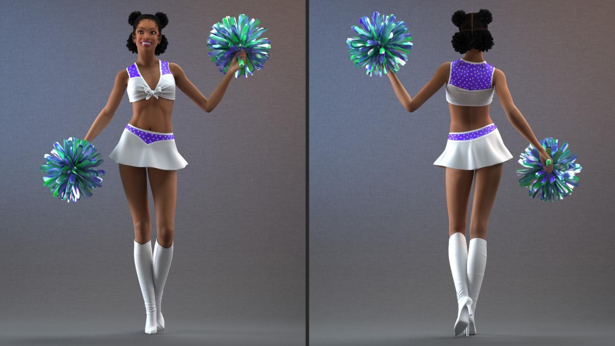 Light Skin Black Young Woman Cheerleader Standing Pose 3D model