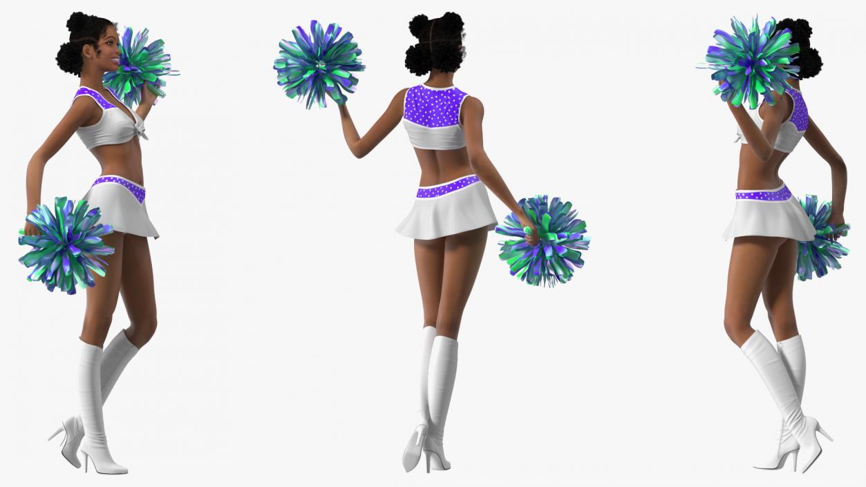 Light Skin Black Young Woman Cheerleader Standing Pose 3D model