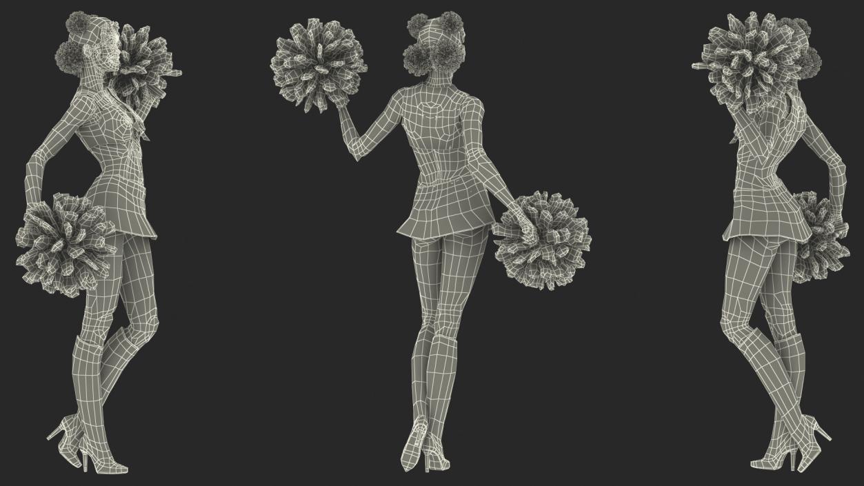 Light Skin Black Young Woman Cheerleader Standing Pose 3D model