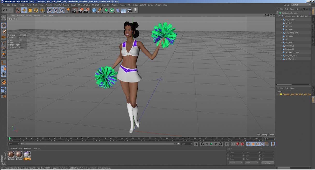 Light Skin Black Young Woman Cheerleader Standing Pose 3D model