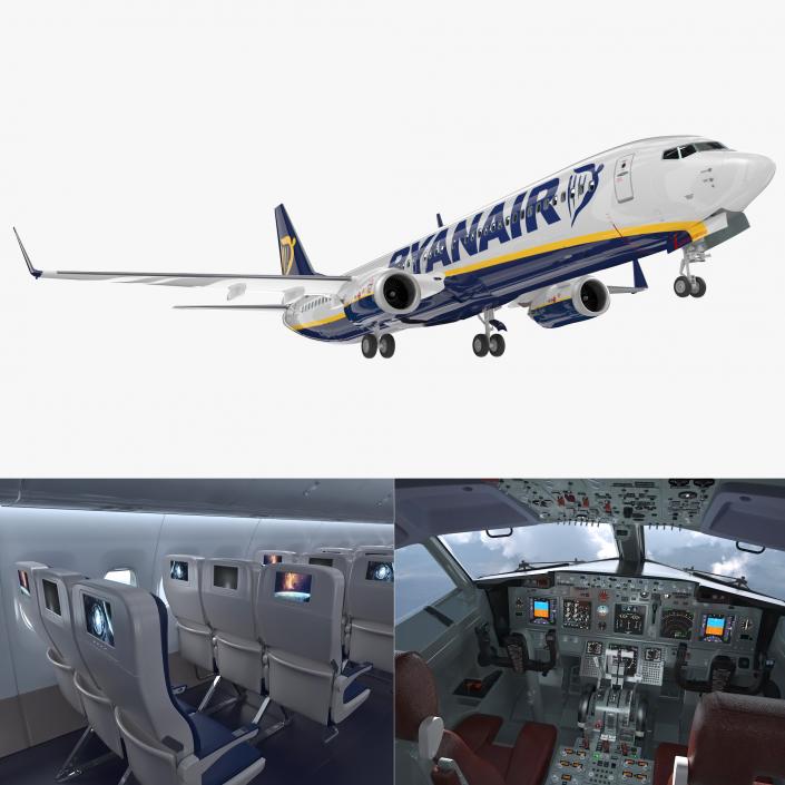 3D Boeing 737-900 with Interior Ryanair Rigged model