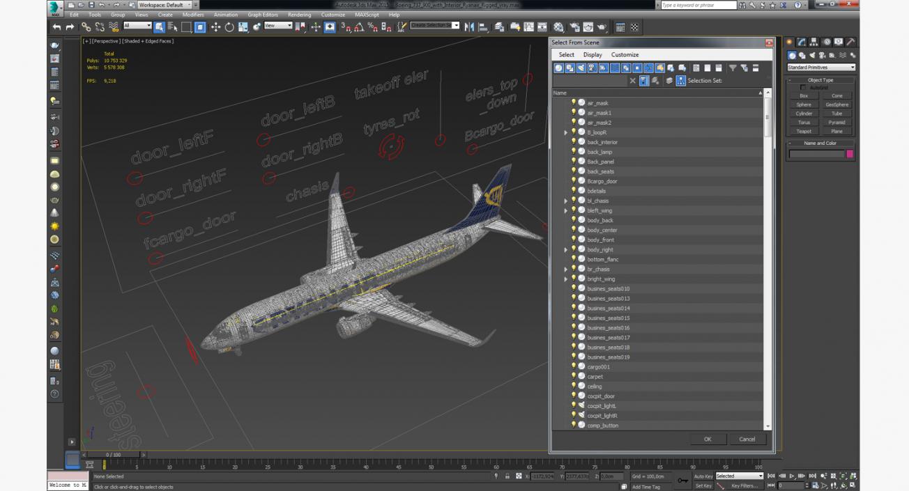 3D Boeing 737-900 with Interior Ryanair Rigged model