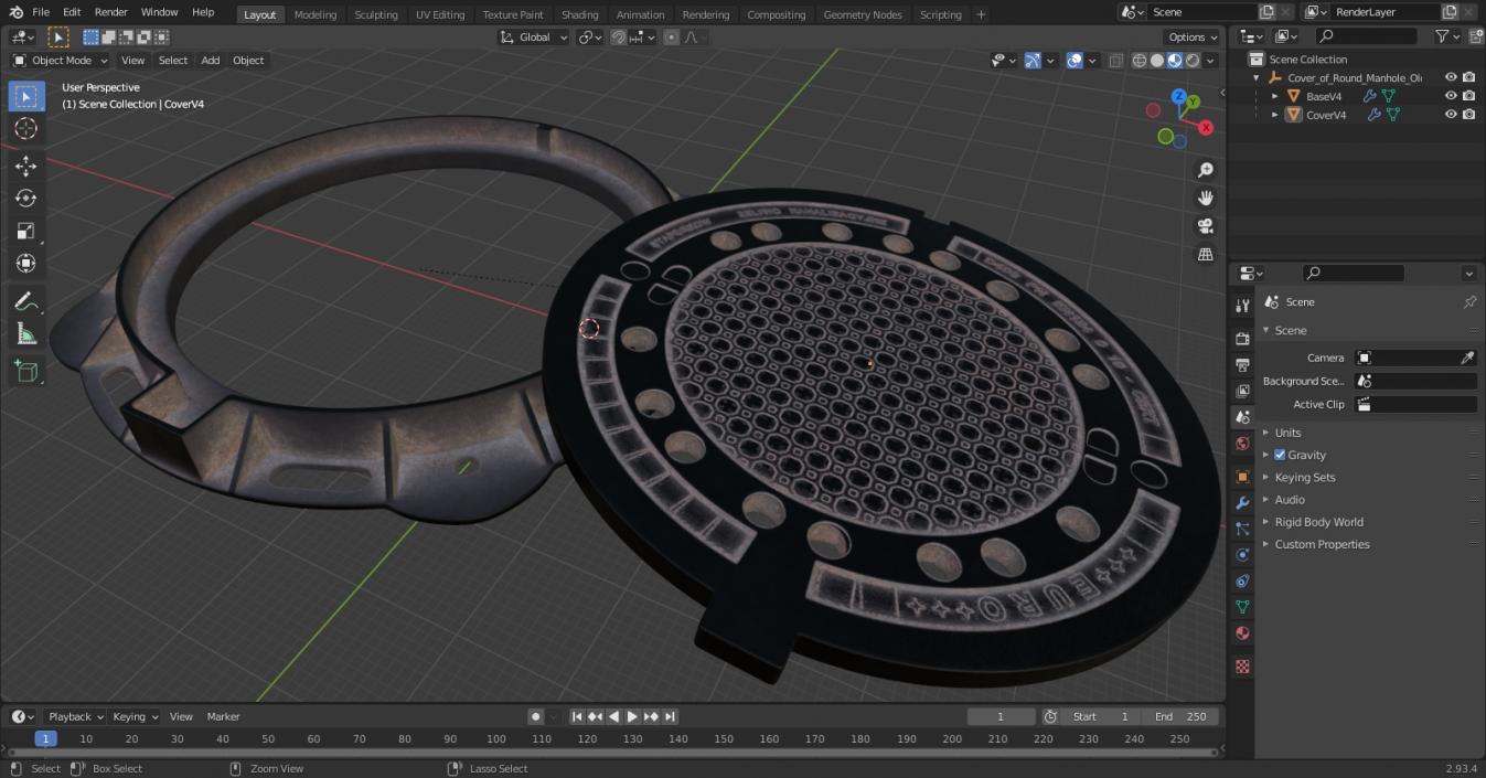 3D Cover of Round Manhole Old