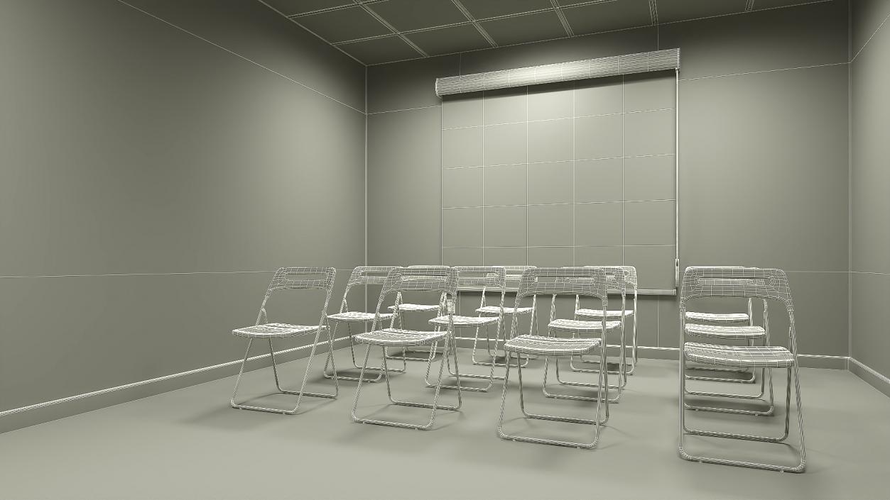 Classroom Interior with Projector and Chairs 3D model