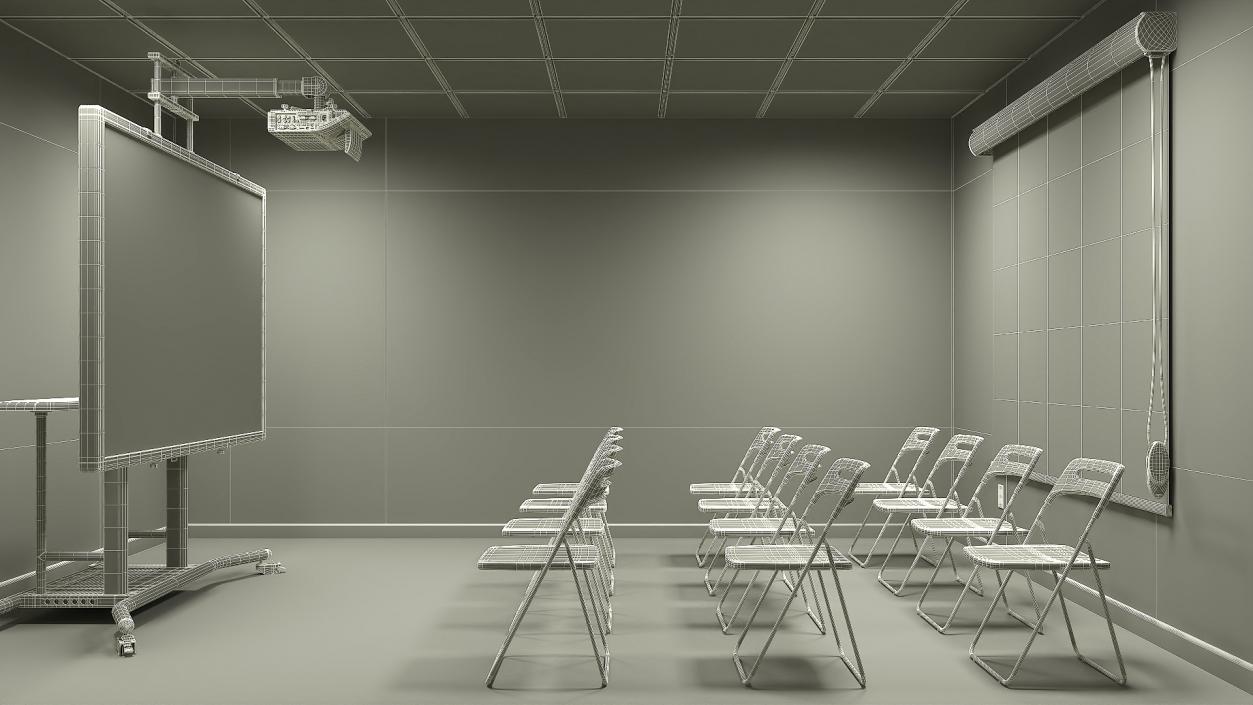 Classroom Interior with Projector and Chairs 3D model