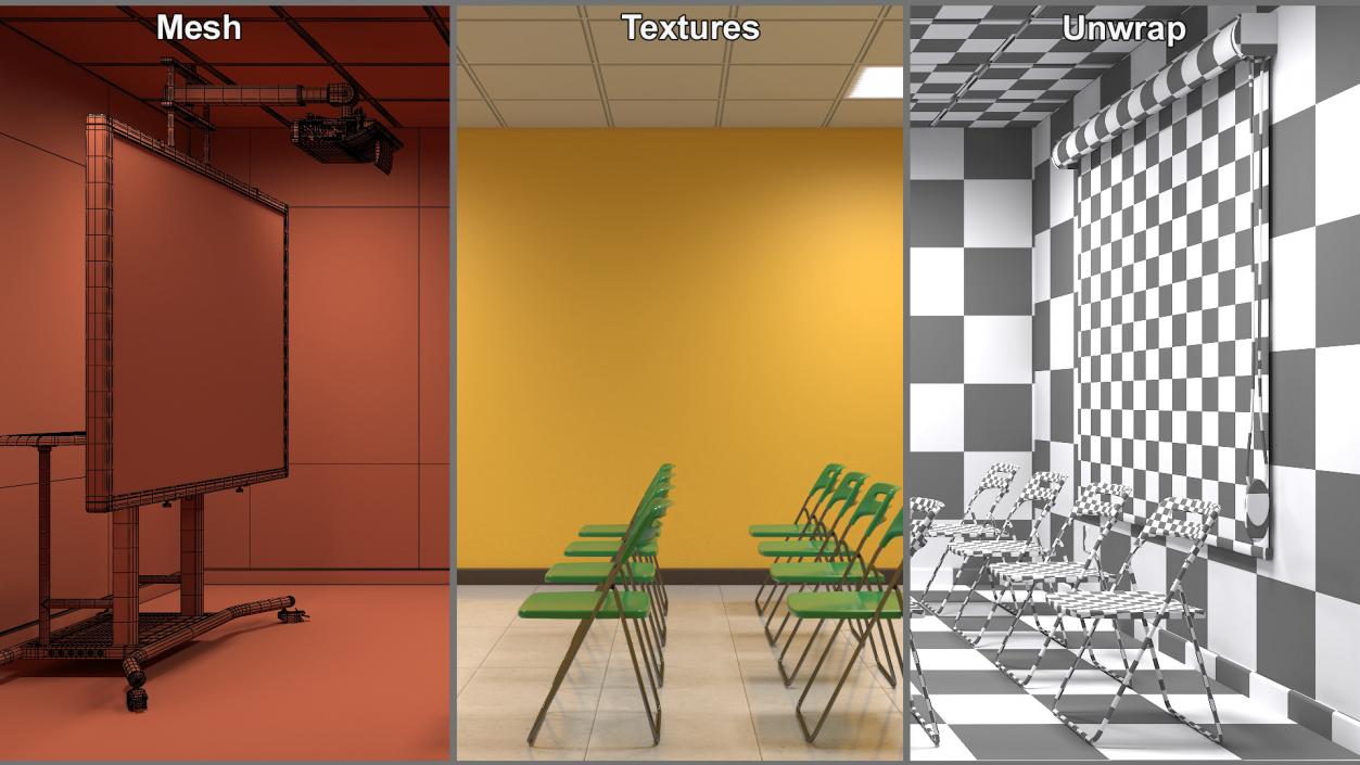 Classroom Interior with Projector and Chairs 3D model