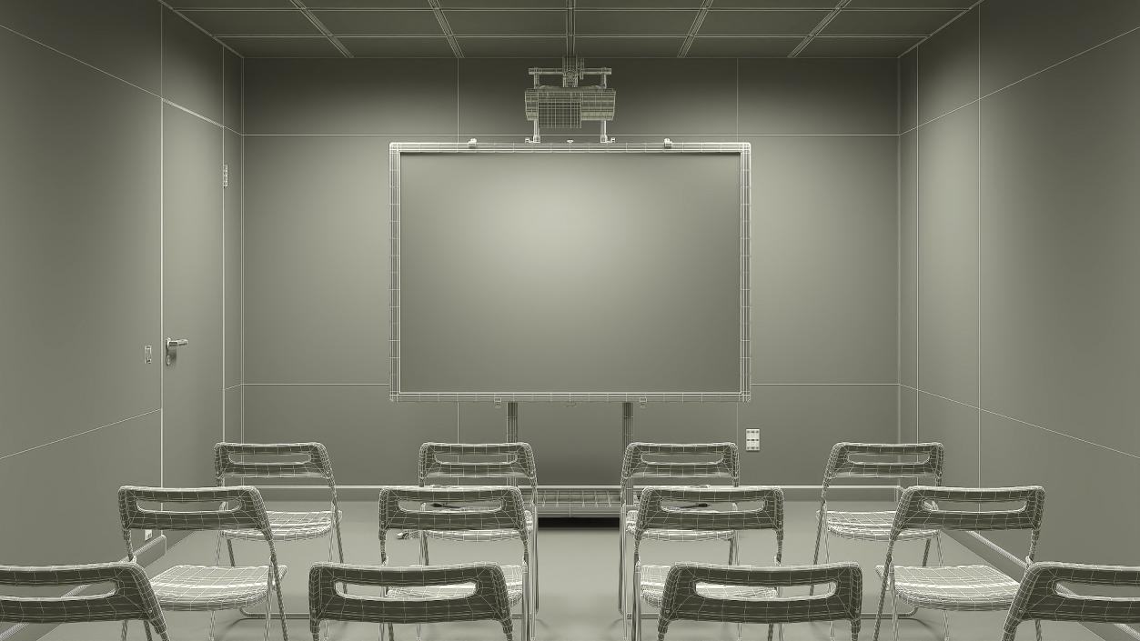 Classroom Interior with Projector and Chairs 3D model