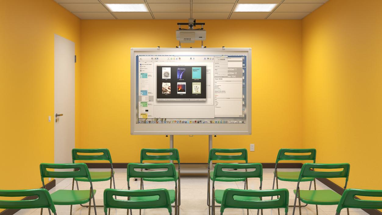 Classroom Interior with Projector and Chairs 3D model