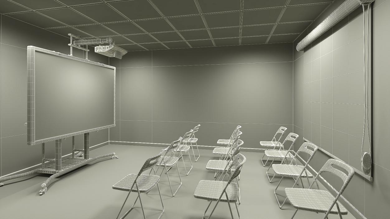 Classroom Interior with Projector and Chairs 3D model