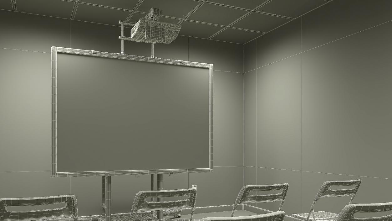 Classroom Interior with Projector and Chairs 3D model