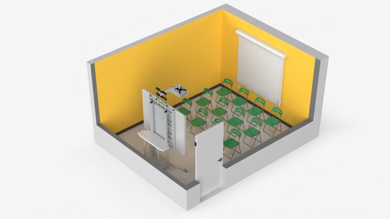 Classroom Interior with Projector and Chairs 3D model